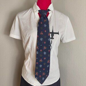 Vintage Navy Blue Berry  Fruit Print Necktie Tie